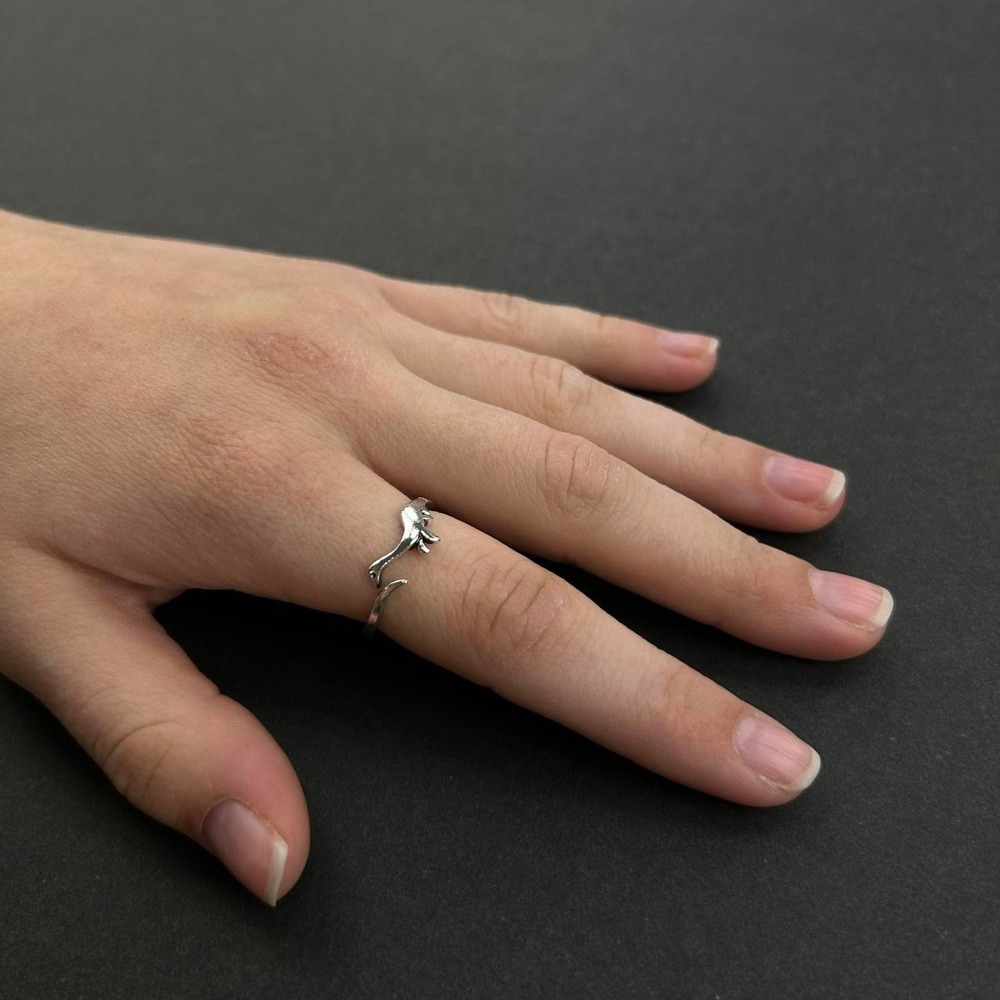 Vintage Y2K silver long neck dinosaur ring extinct animal boho brachiosaurus